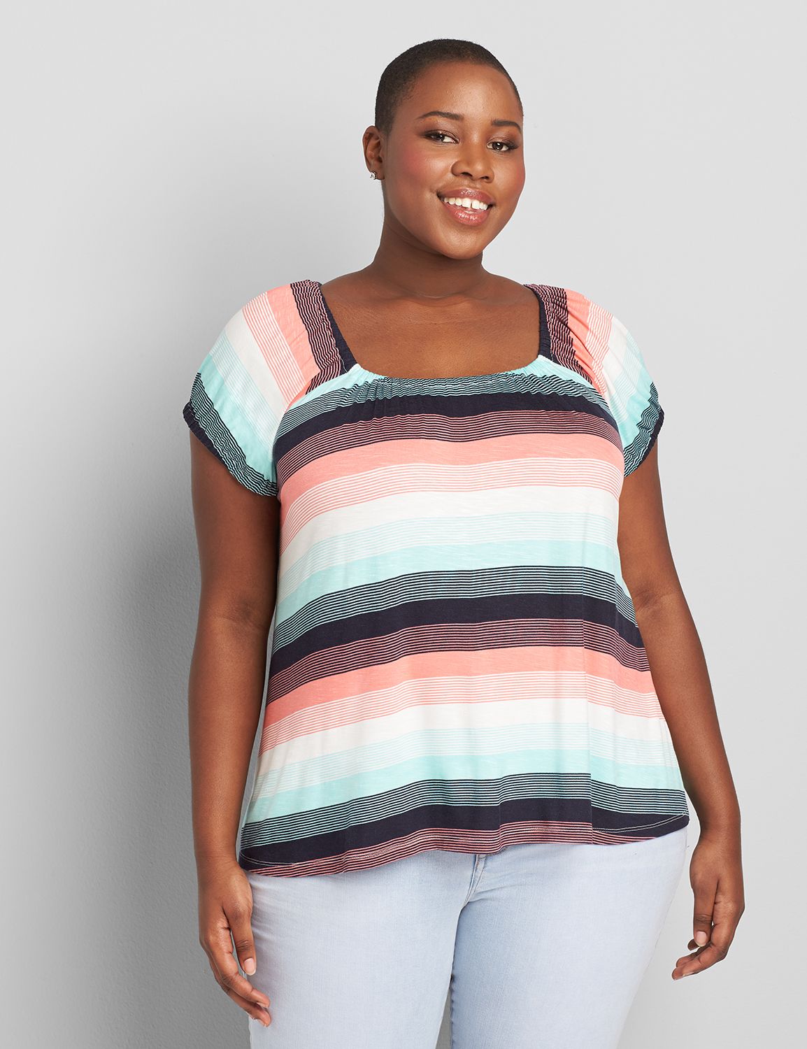 Short Peasant Sleeve Square Neck Swing Tee 1120055:LBSU21128_TracyStripe_C3:14/16 Product Image 1