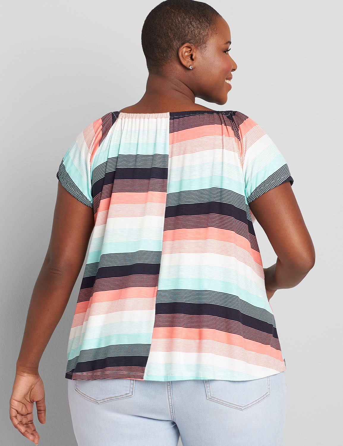 Short Peasant Sleeve Square Neck Swing Tee 1120055:LBSU21128_TracyStripe_C3:14/16 Product Image 2