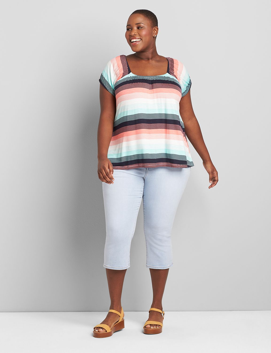 Short Peasant Sleeve Square Neck Swing Tee 1120055:LBSU21128_TracyStripe_C3:14/16 Product Image 3