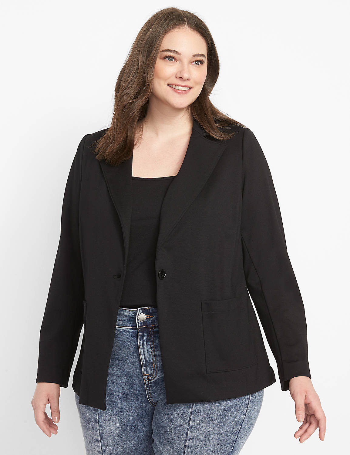 Ponte One Button Blazer with Patch Product Image 1