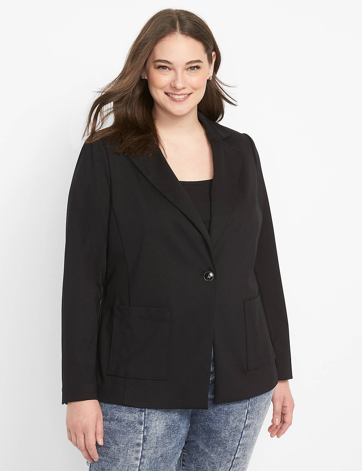 Ponte One Button Blazer with Patch Product Image 4