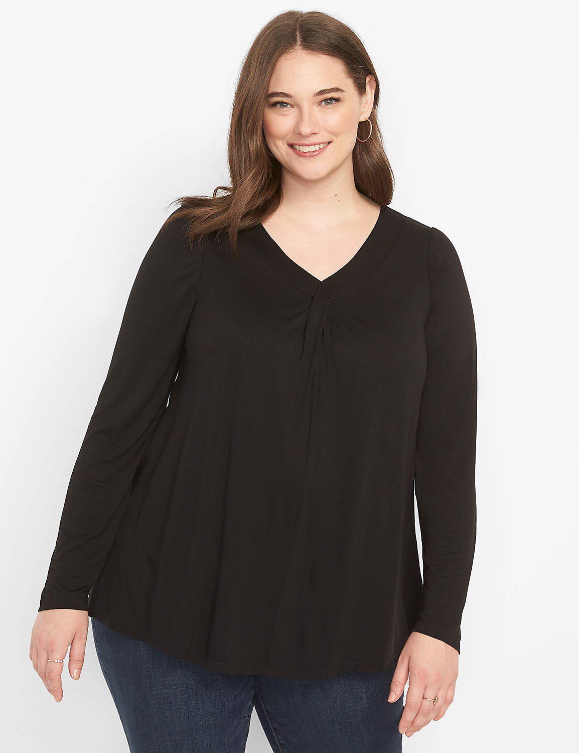 Long Sleeve Perfect Sleeve Wrap Front Swing Tee 1127632:Ascena Black:10/12 Product Image 1