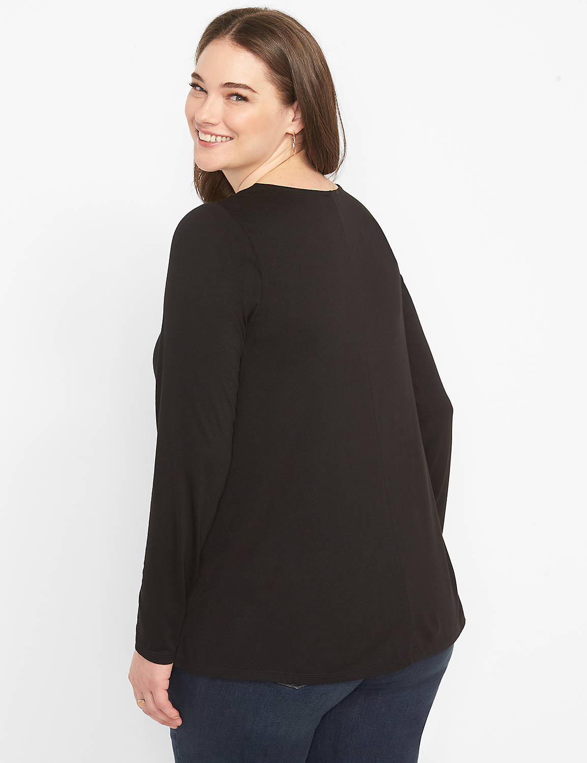 Long Sleeve Perfect Sleeve Wrap Front Swing Tee 1127632:Ascena Black:10/12 Product Image 2