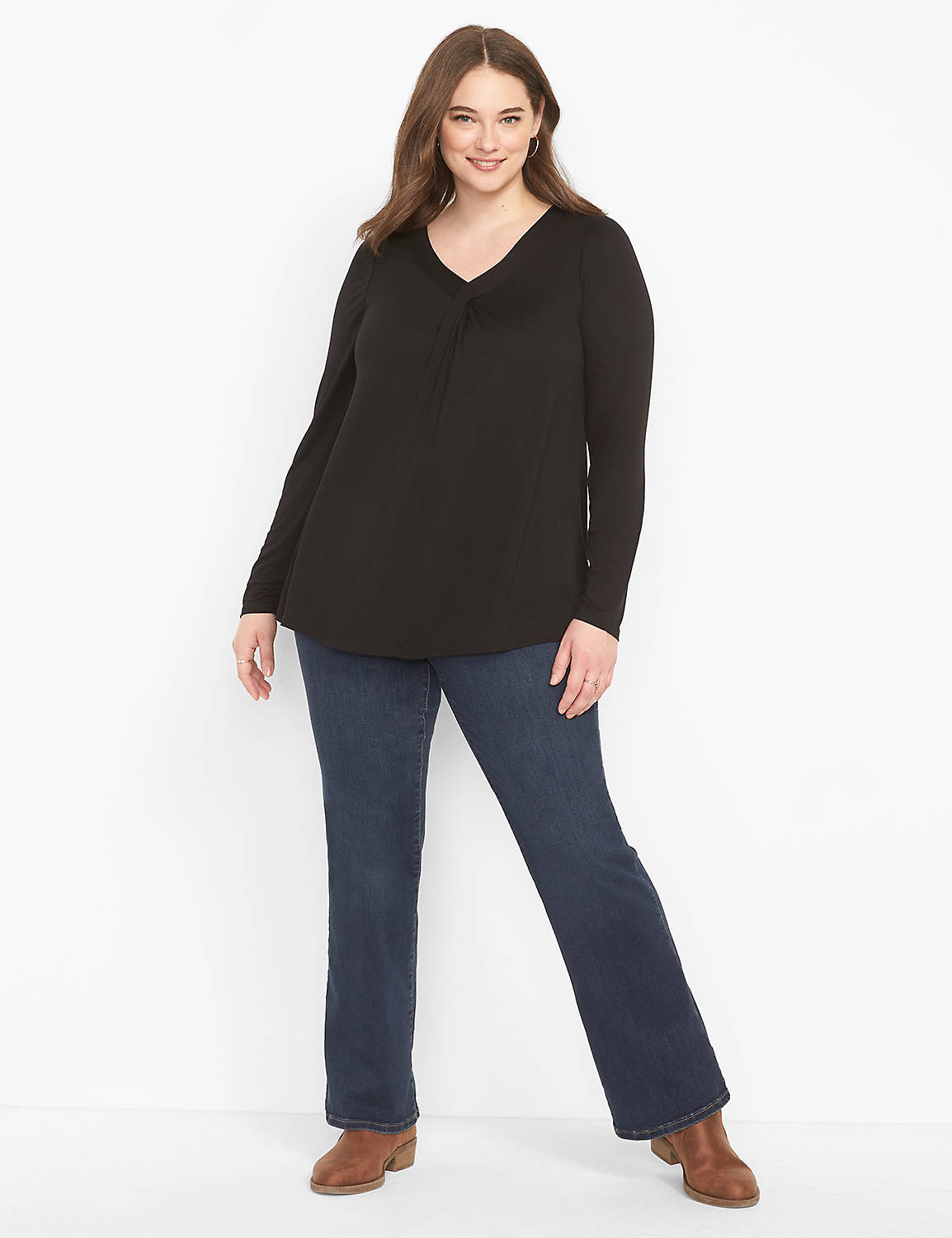 Long Sleeve Perfect Sleeve Wrap Front Swing Tee 1127632:Ascena Black:10/12 Product Image 3