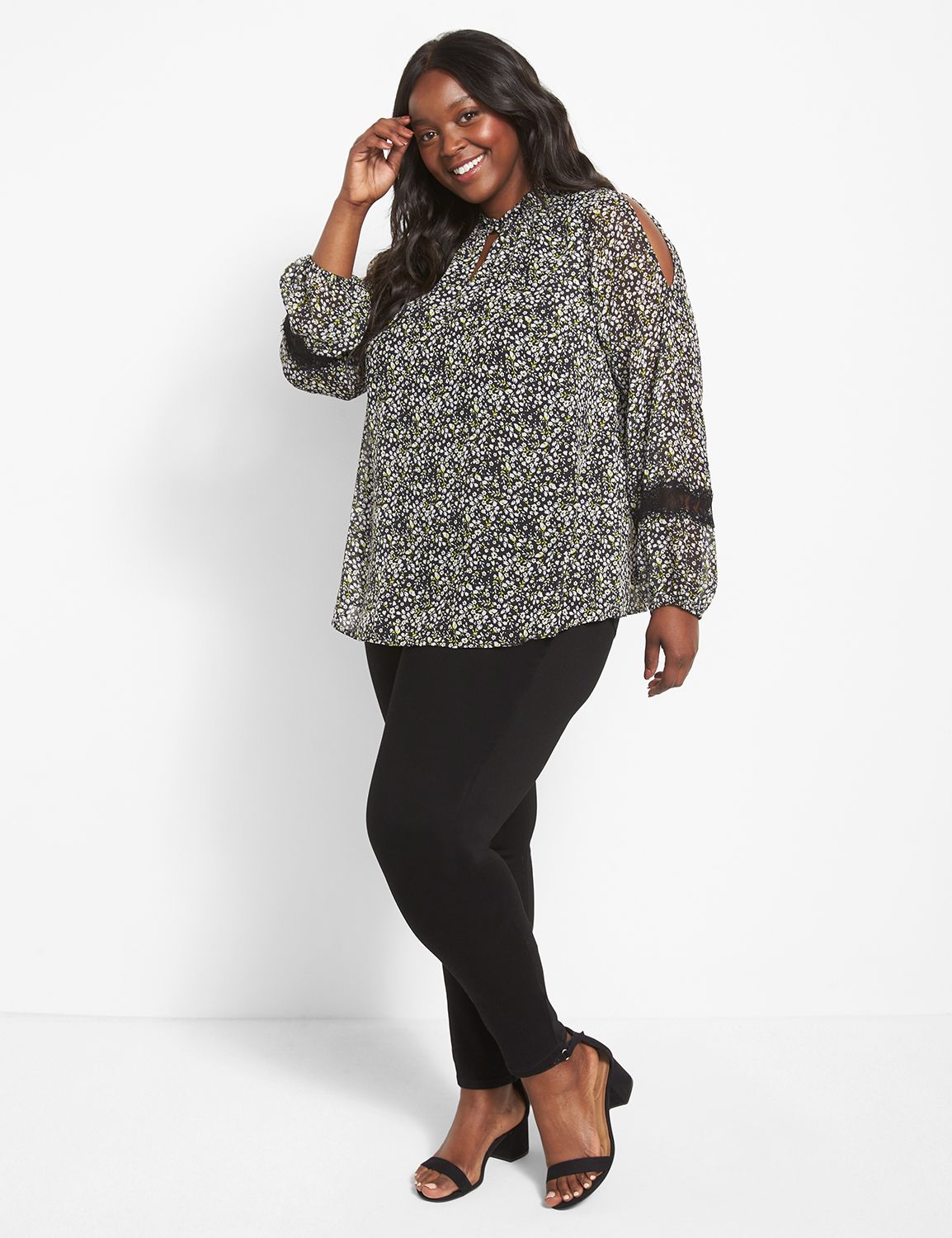 Long Sleeve Mock Neck Chiffon Could Product Image 3