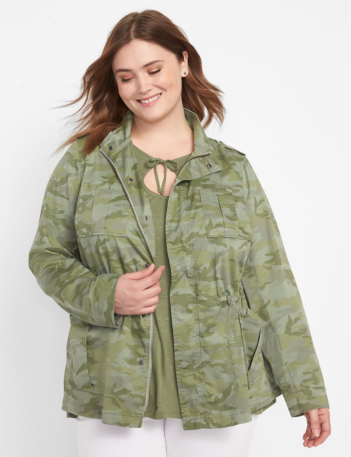 Plus Size Camouflage Utility Jacket