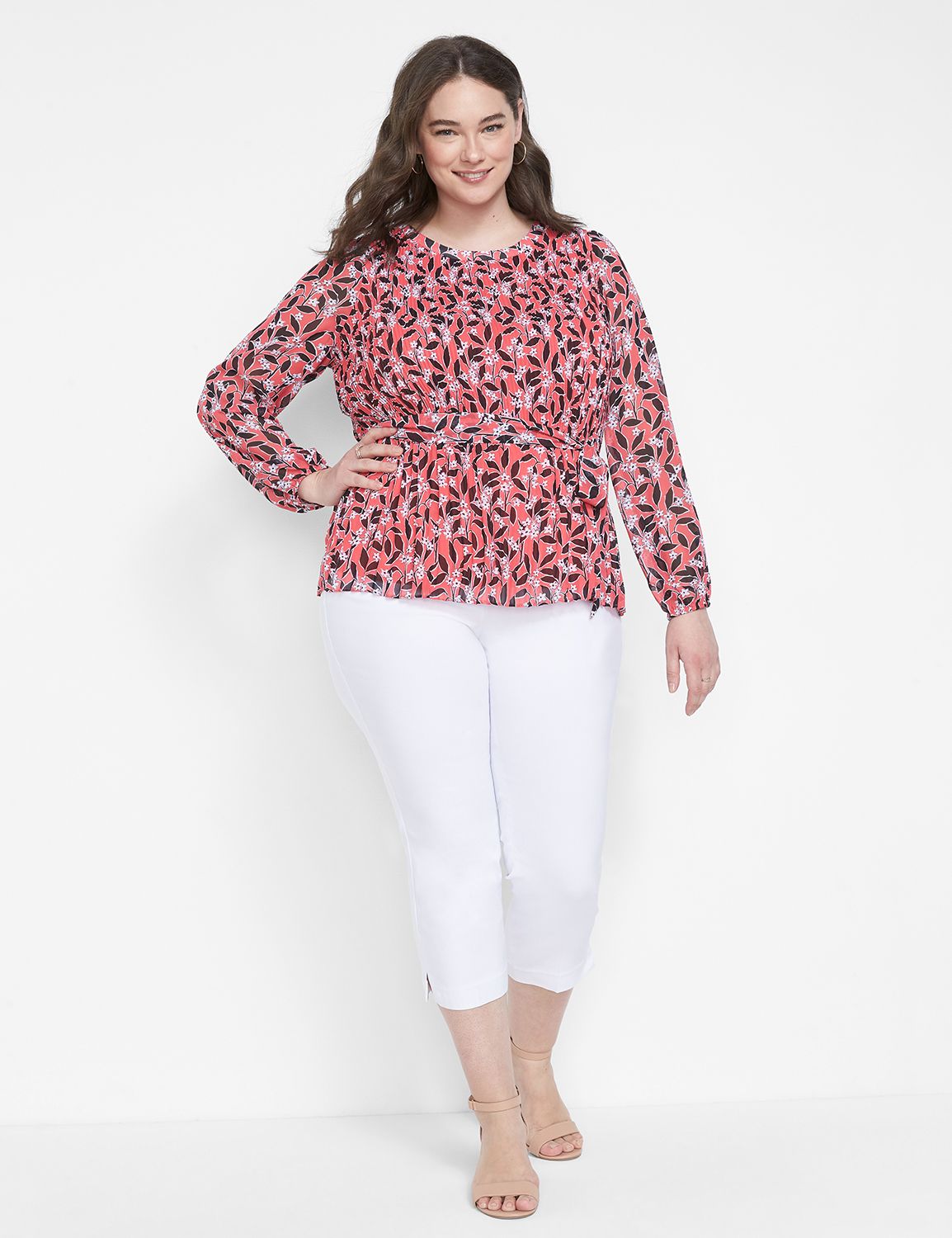 Long Sleeve Crew Neck Pleated Blous Product Image 3