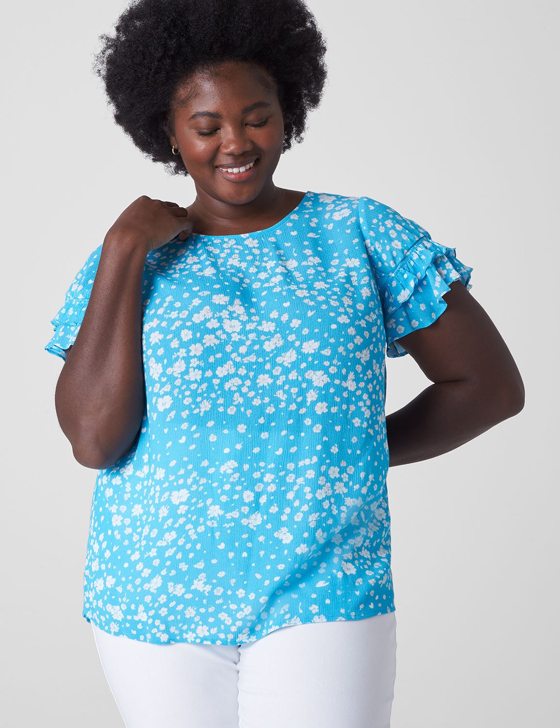 Short Sleeve Flutter Crew Neck Crin Product Image 1