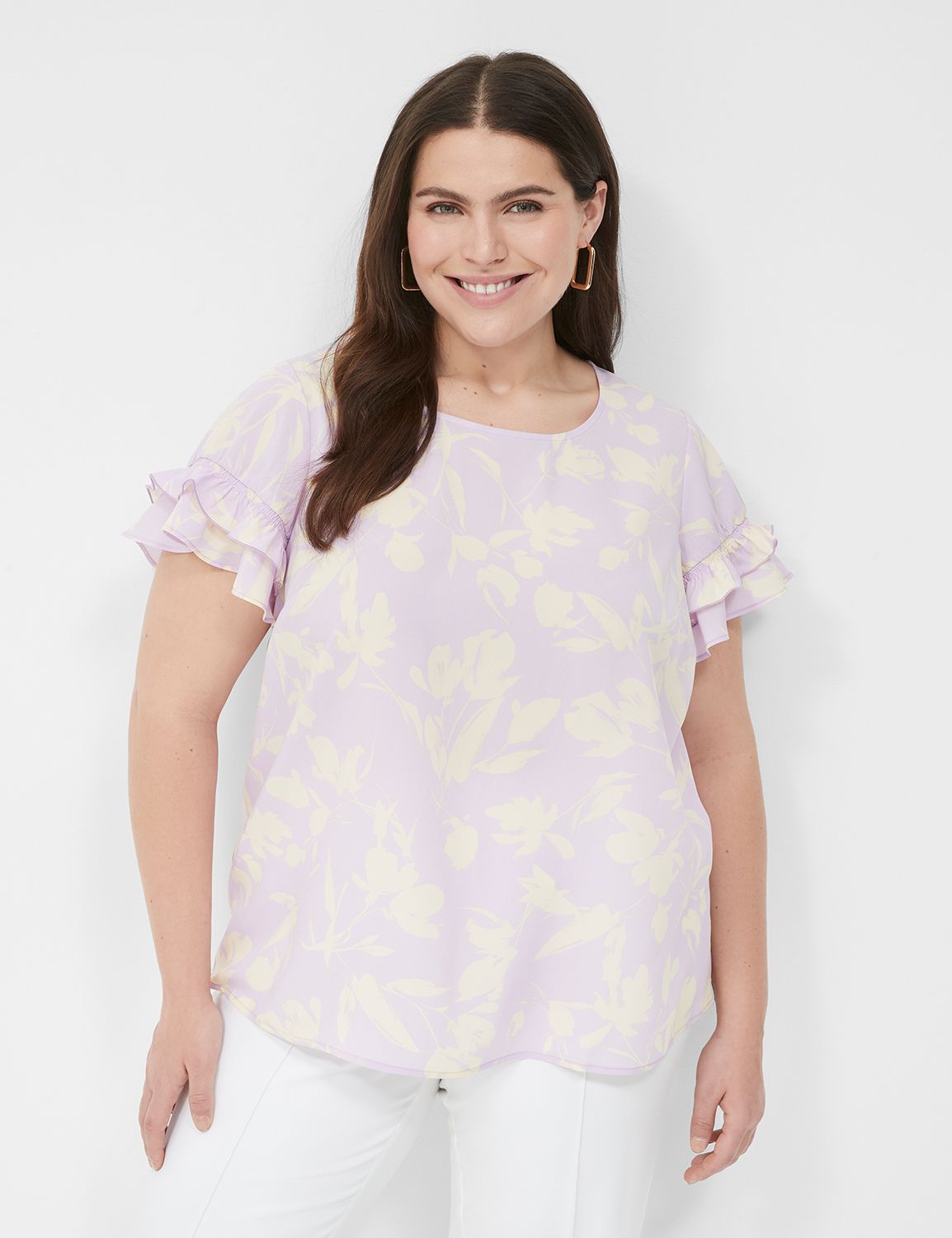 Short Sleeve Flutter Crew Neck Top Product Image 1