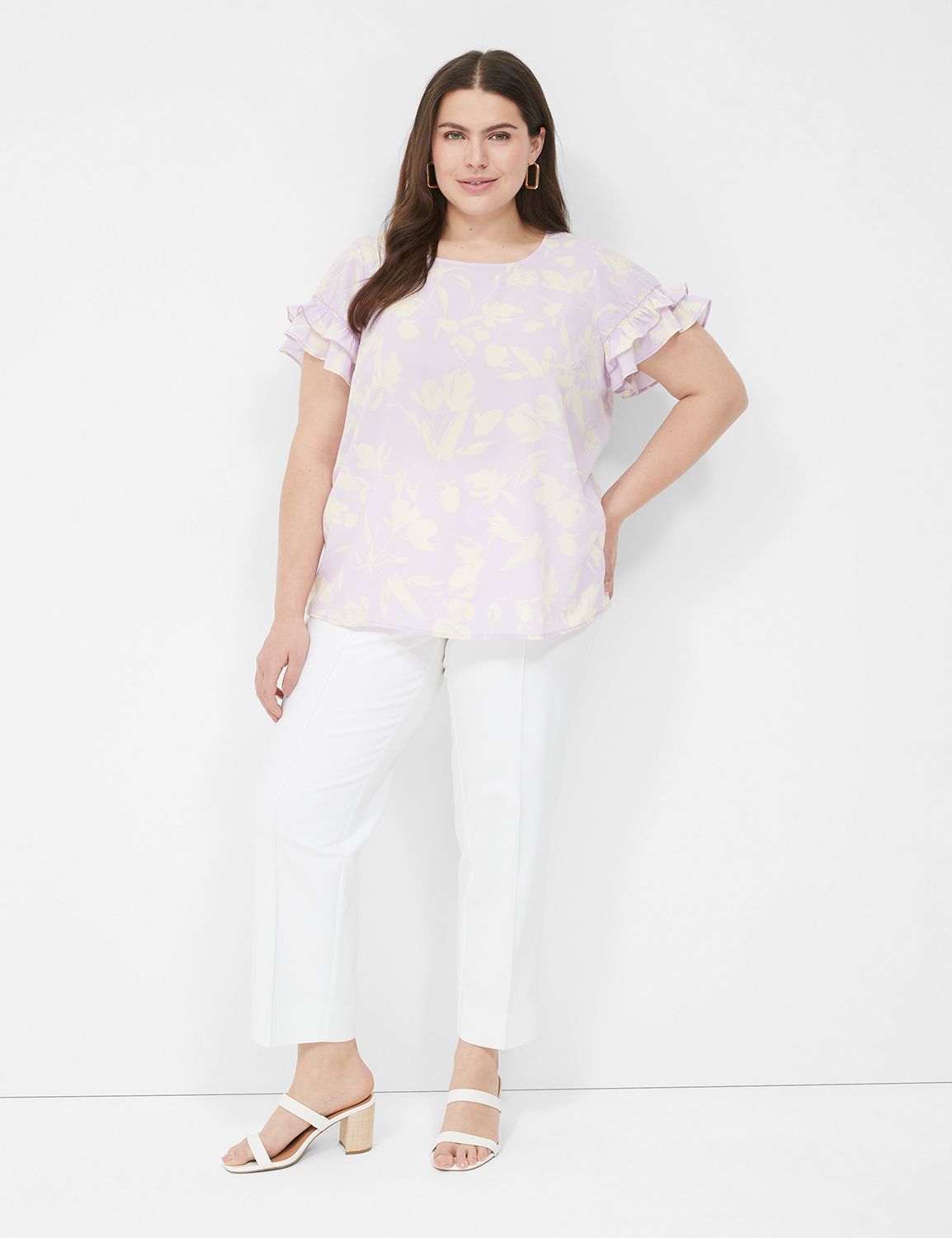 Short Sleeve Flutter Crew Neck Top Product Image 3