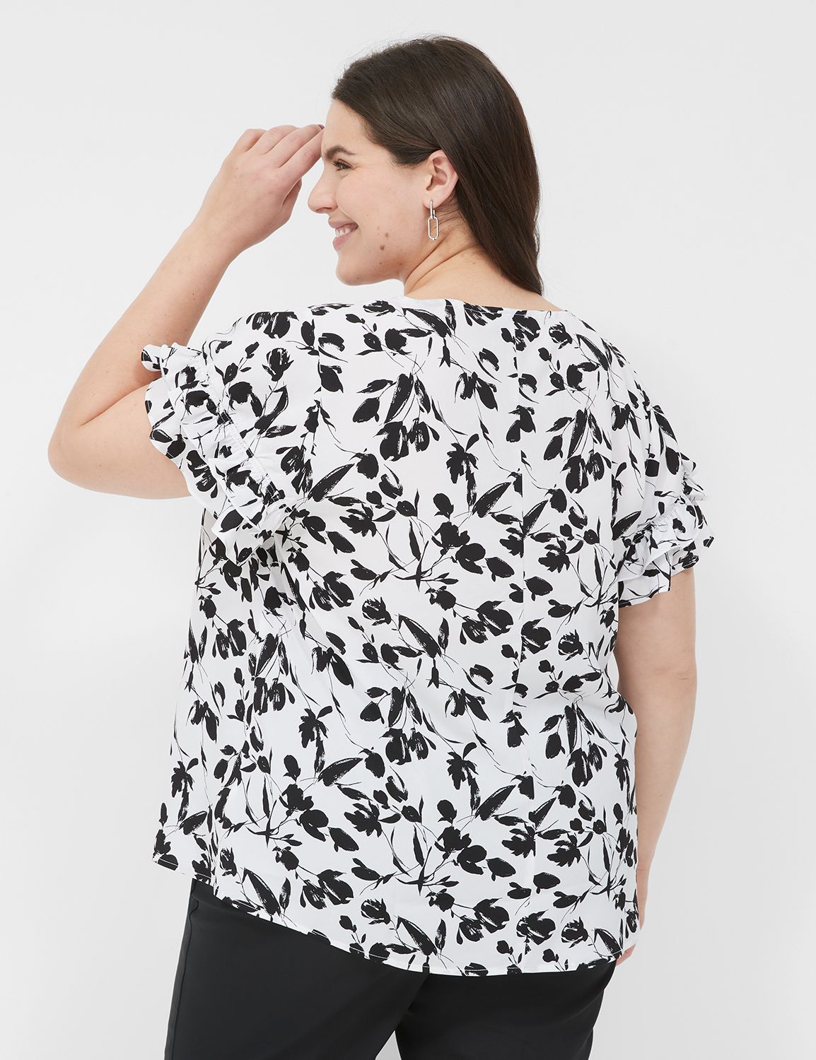 Short Sleeve Flutter Crew Neck Top Product Image 2