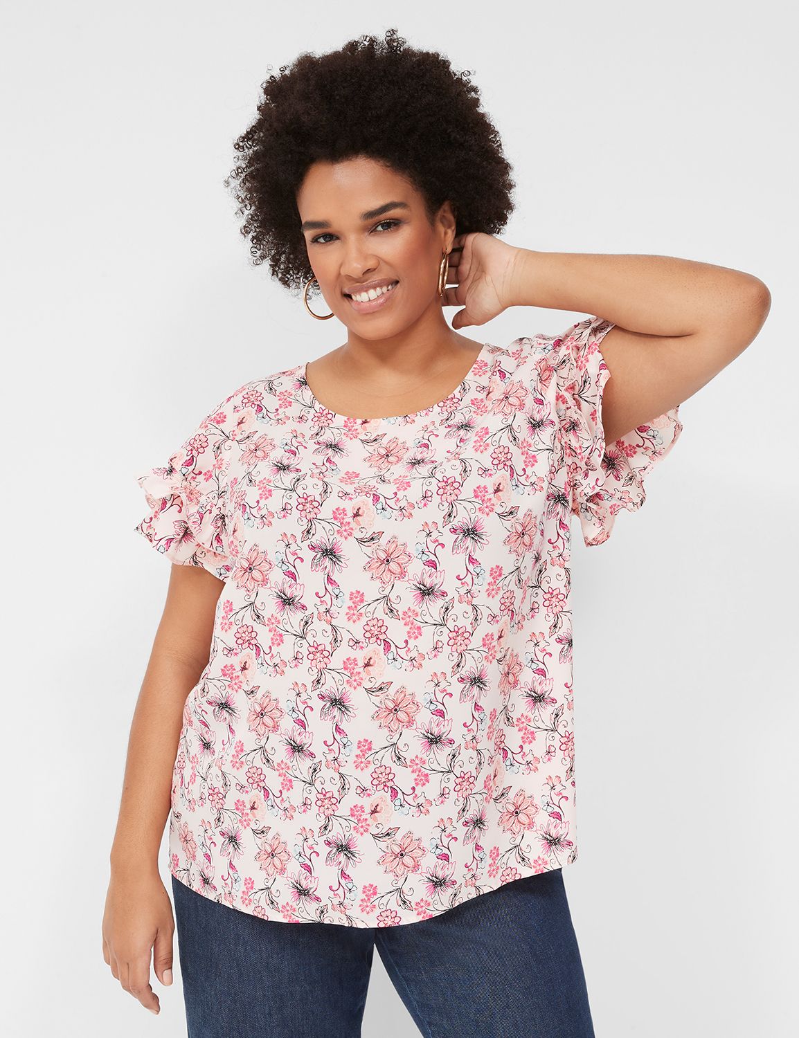 Short Sleeve Flutter Crew Neck Top Product Image 1