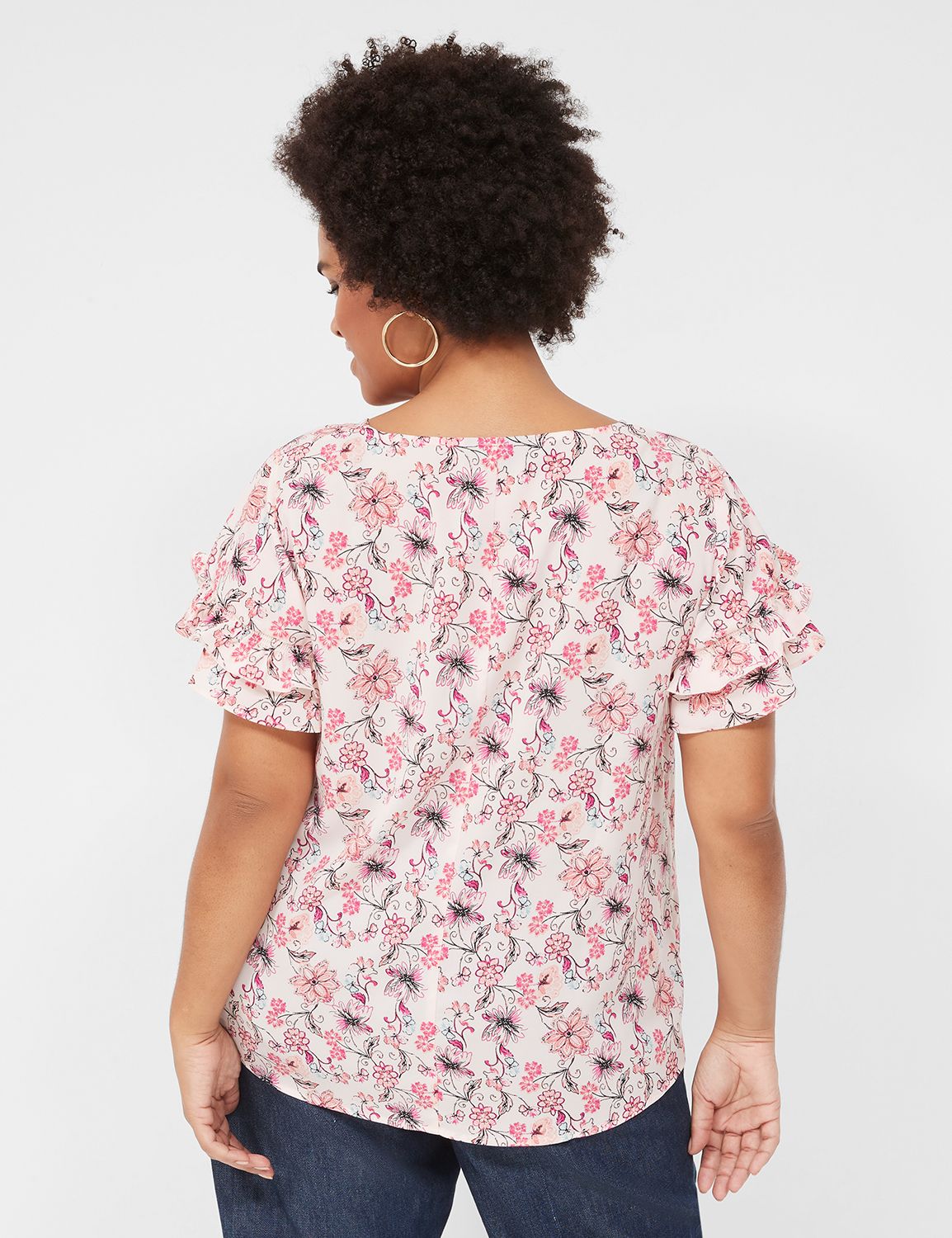 Short Sleeve Flutter Crew Neck Top Product Image 2