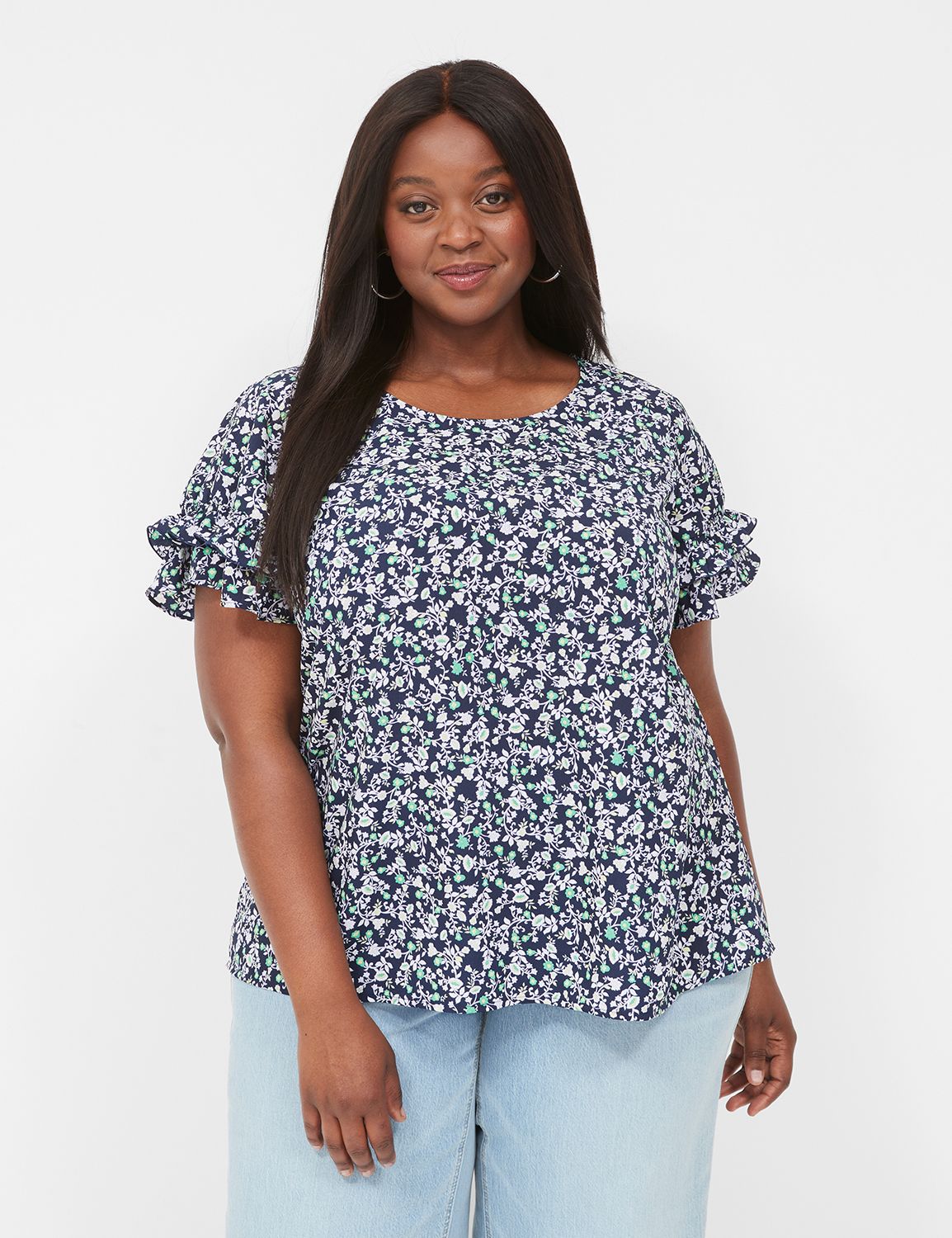 Flutter-Sleeve Crew-Neck Top