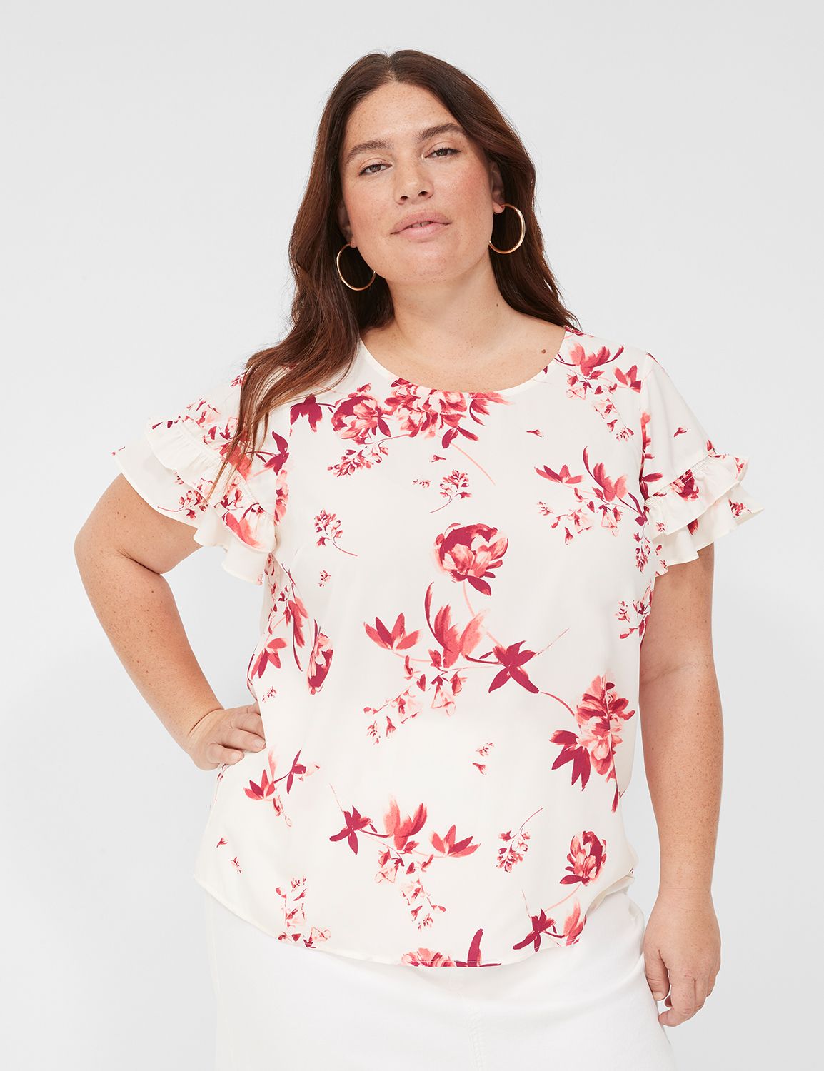 Short Sleeve Flutter Crew Neck Top Product Image 1