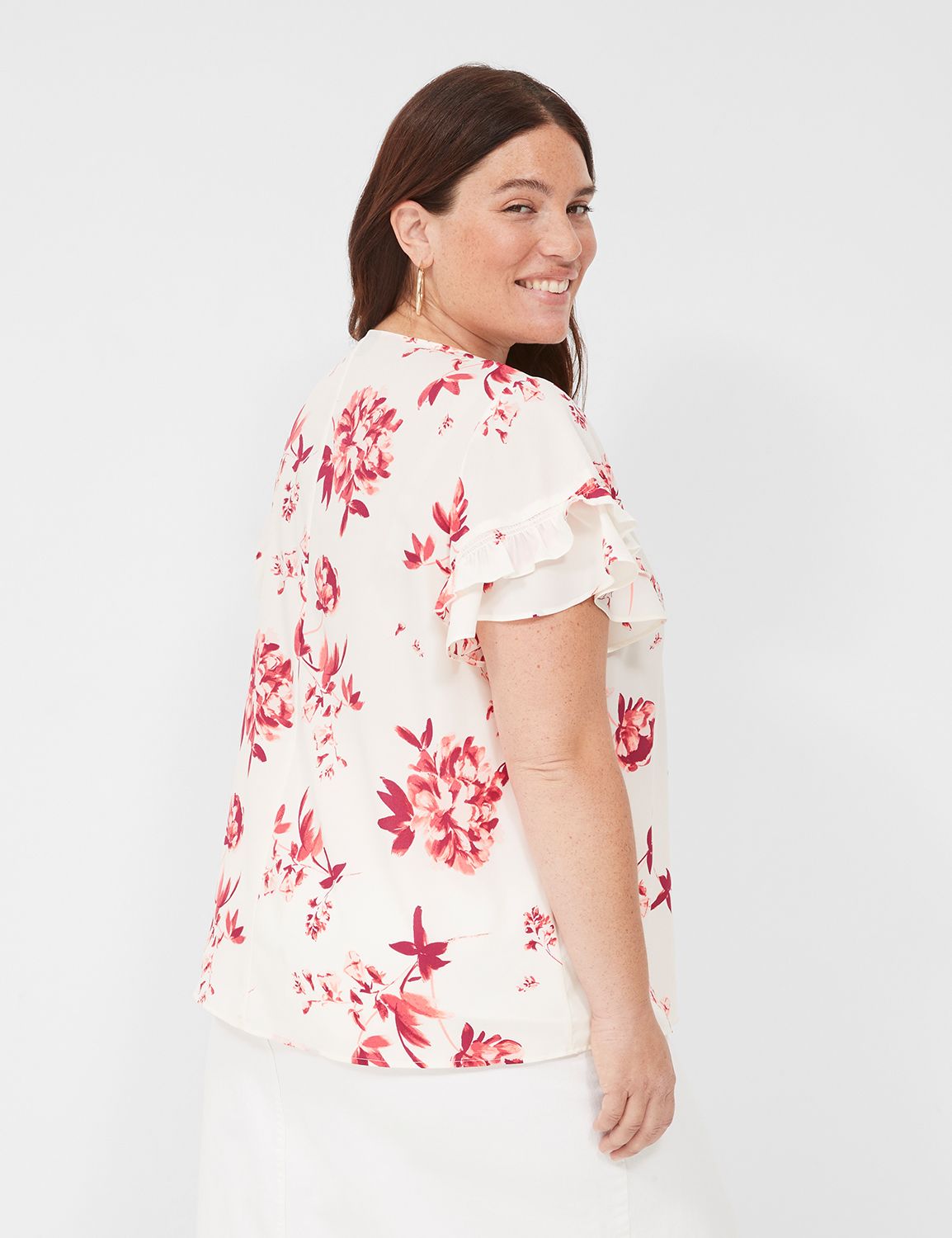 Short Sleeve Flutter Crew Neck Top Product Image 2