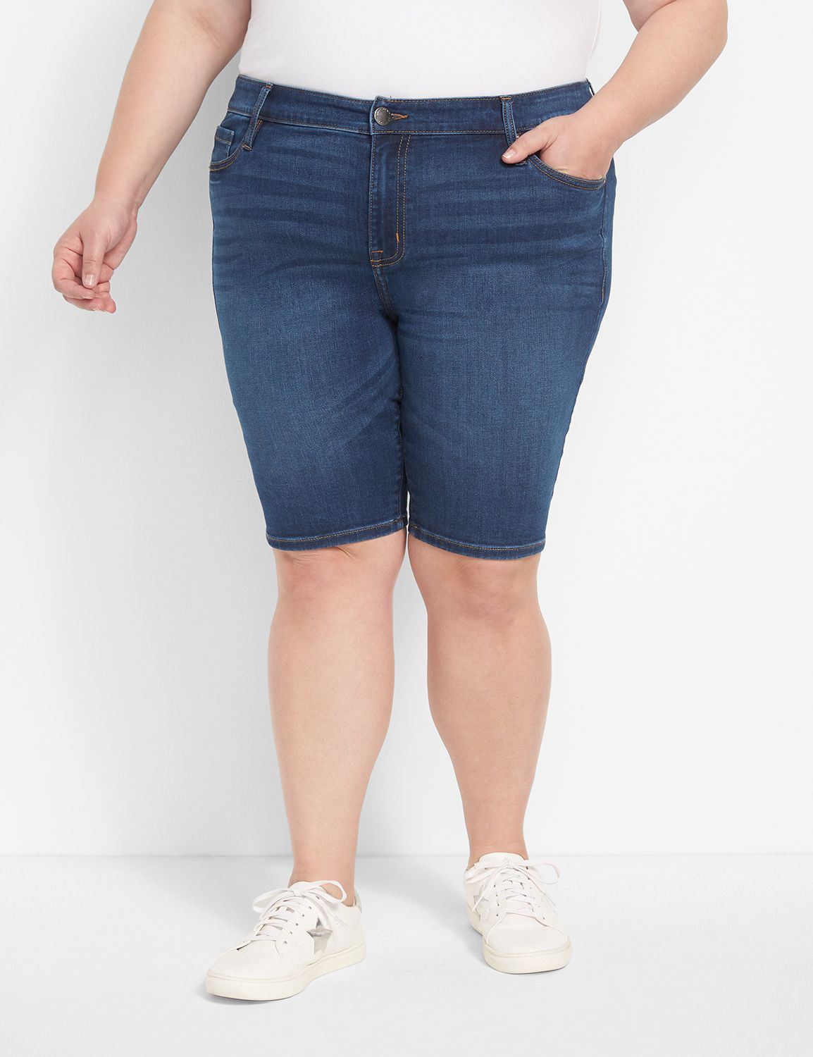 Straight Fit High-Rise Denim Bermuda Short - Dark Wash