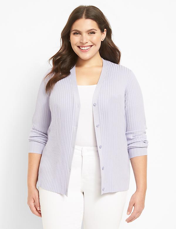 V-Neck Button-Front Ribbed Cardigan