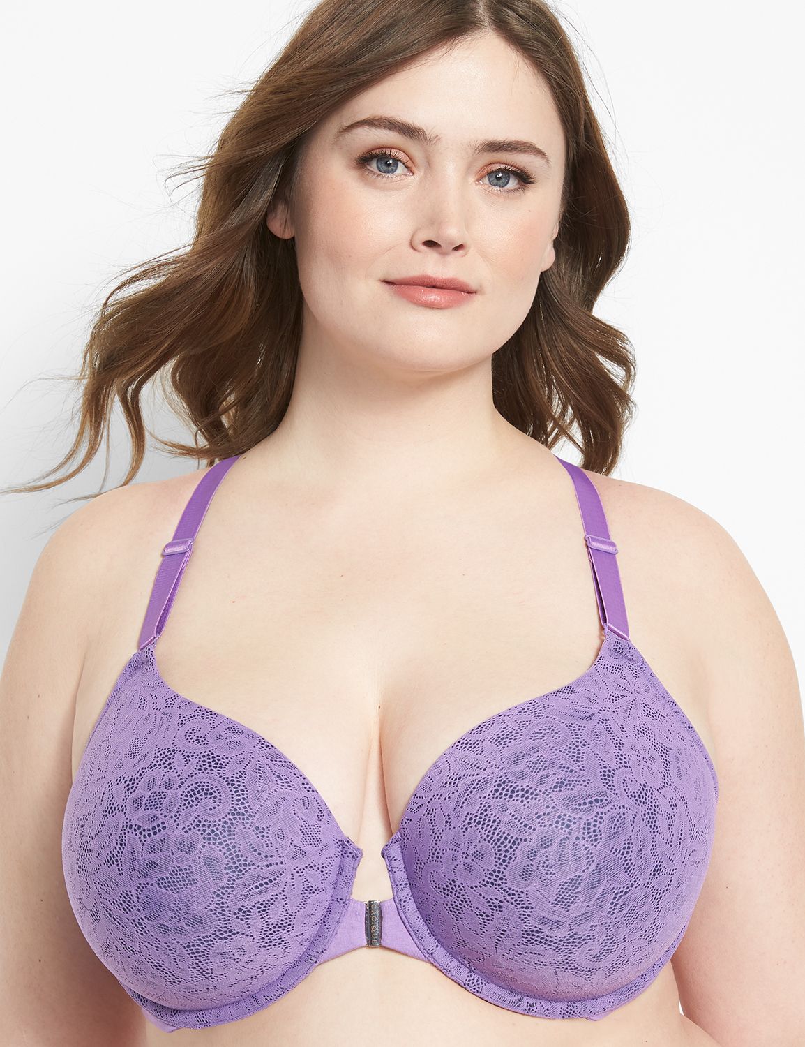 Lane Brayant Cacique Front-Close Cotton Lightly Lined T-Shirt Bra