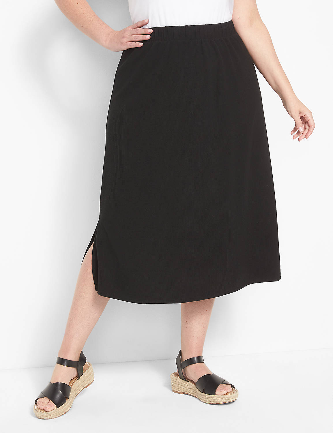 Pull-On Side Slit Midi Skirt