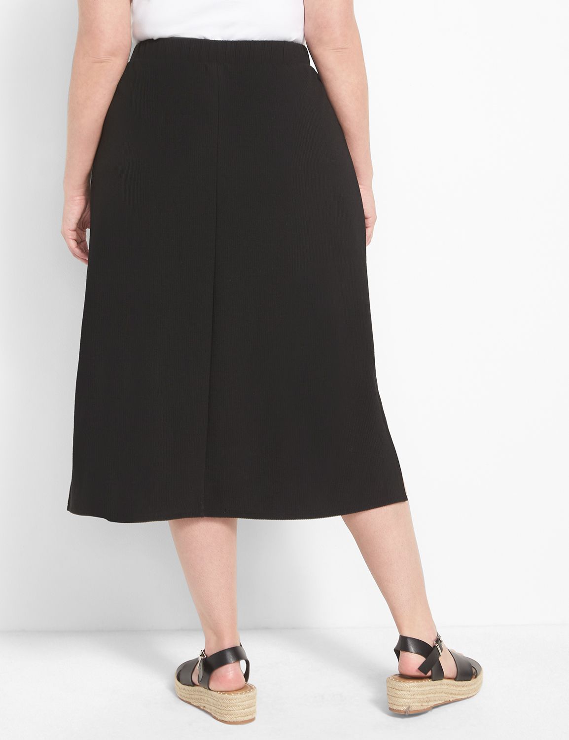 Pull-On Side Slit Midi Skirt