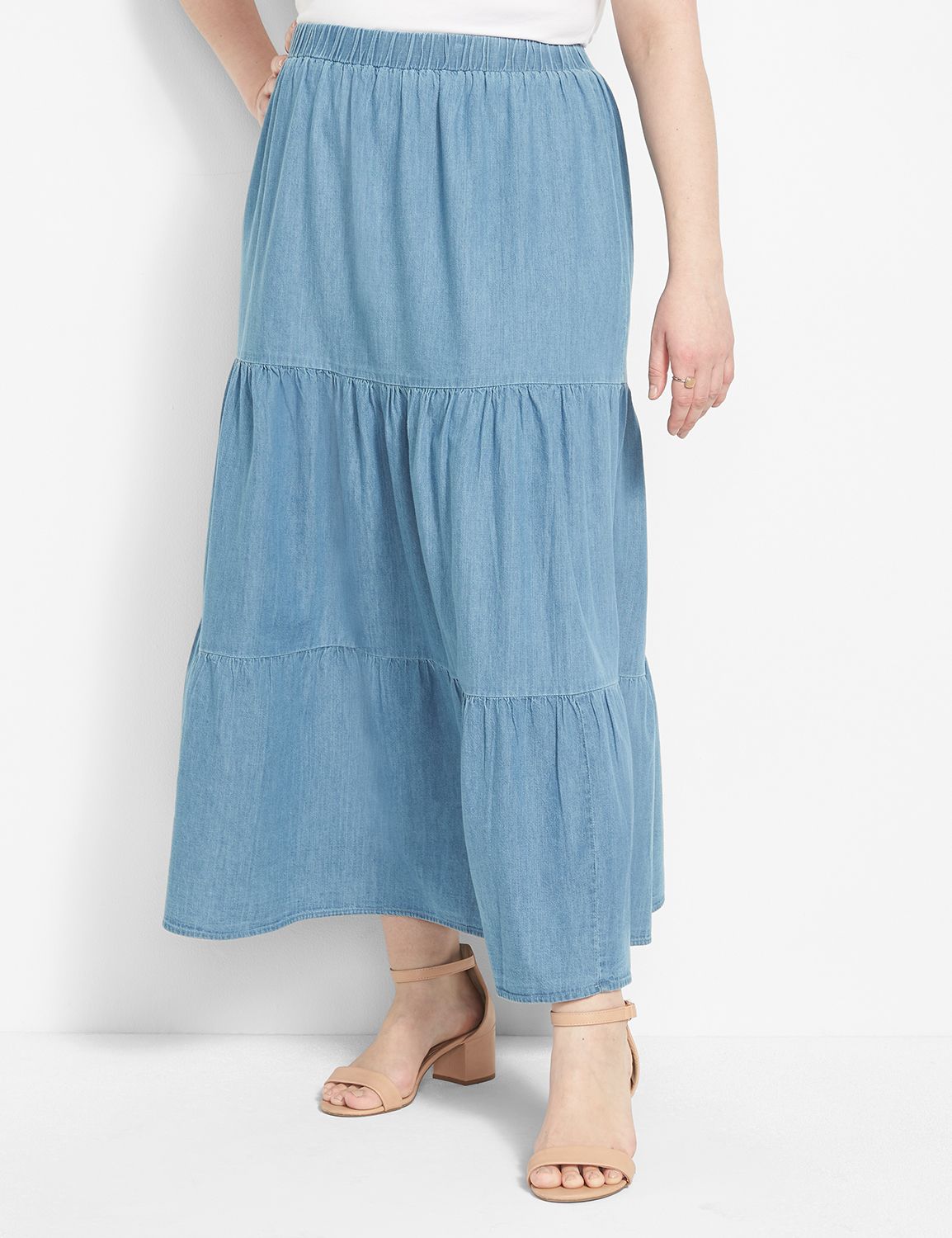 Chambray Tiered Maxi Skirt 1125418