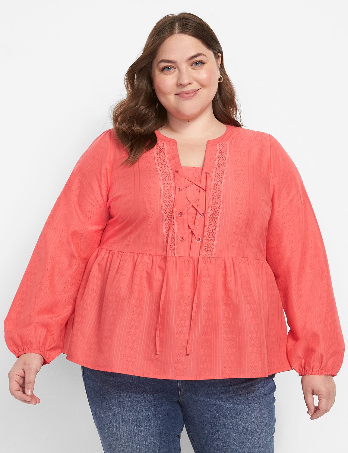 Disperse Long Sleeve Lace Up Top