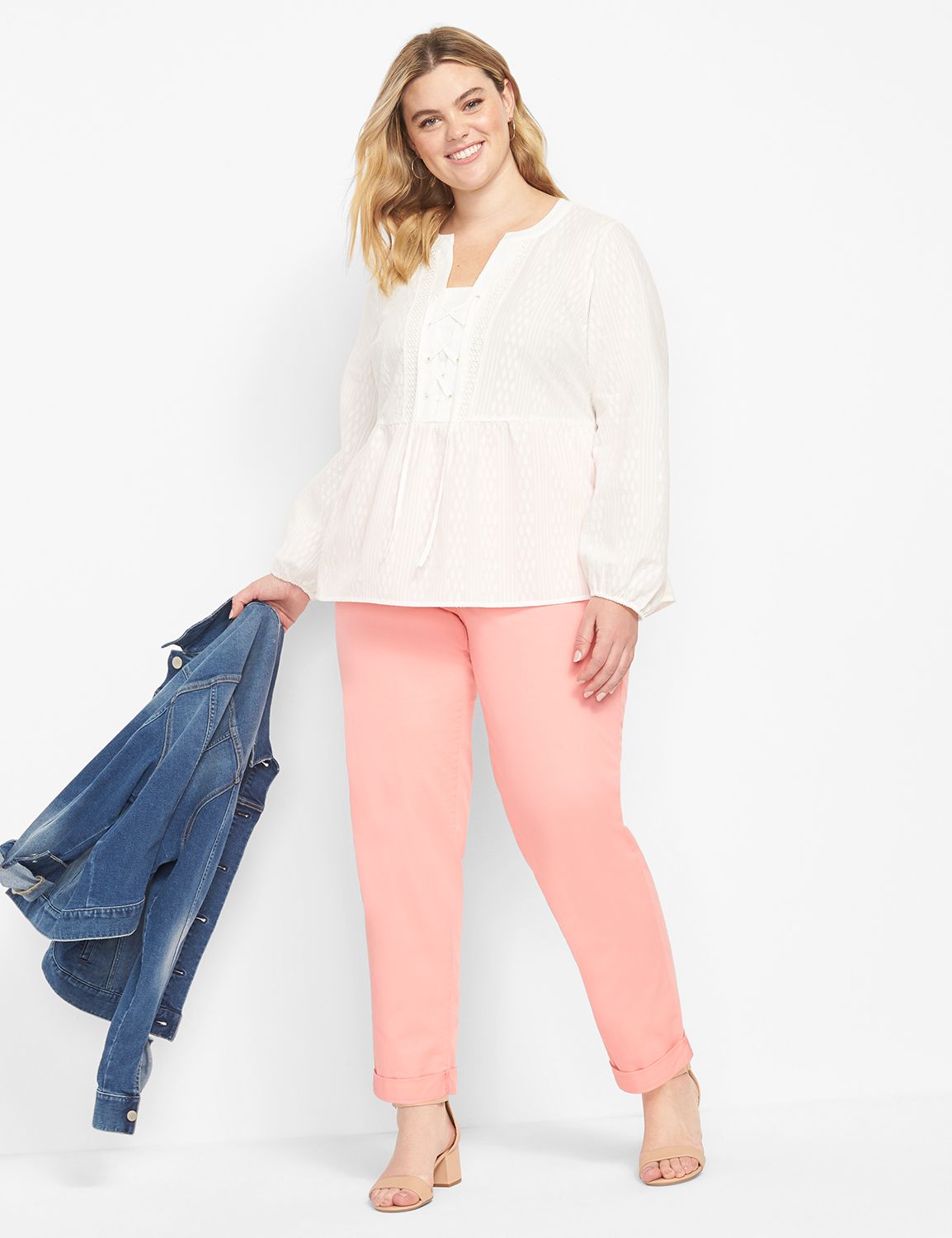 Tie Neck Spliced Lace Long Sleeve Top