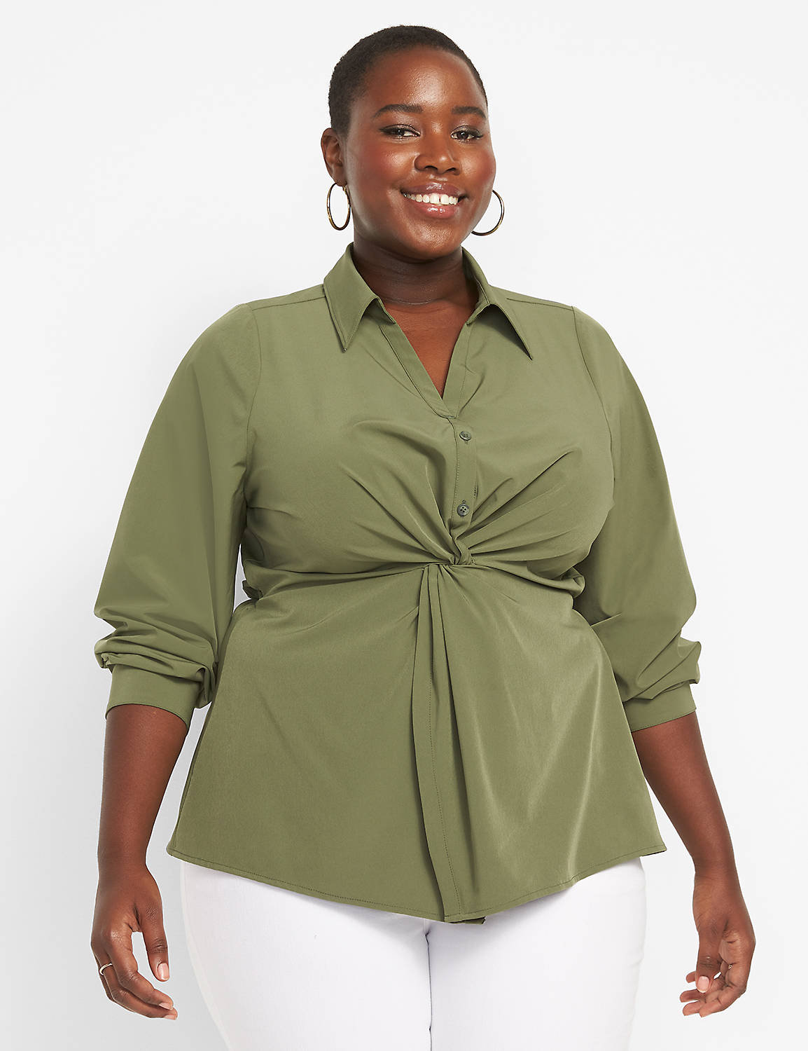 Long Sleeve Collared V Neck Twist W Product Image 1
