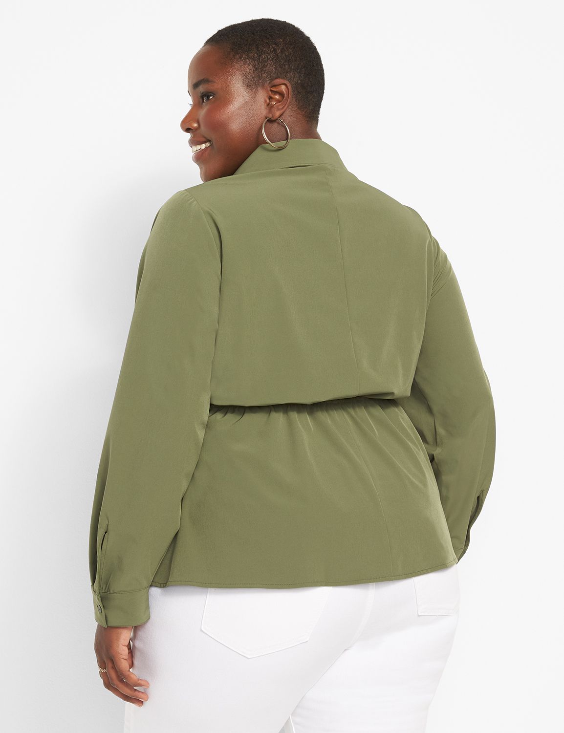 Long Sleeve Collared V Neck Twist W Product Image 2
