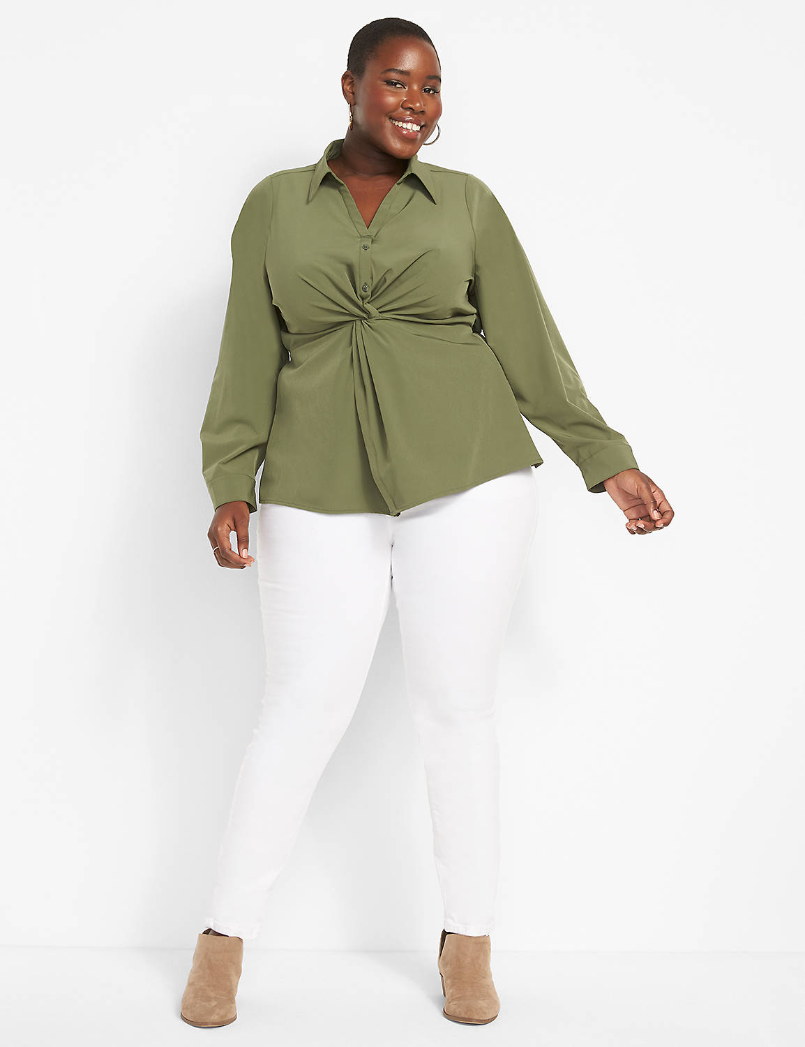 Long Sleeve Collared V Neck Twist W Product Image 3