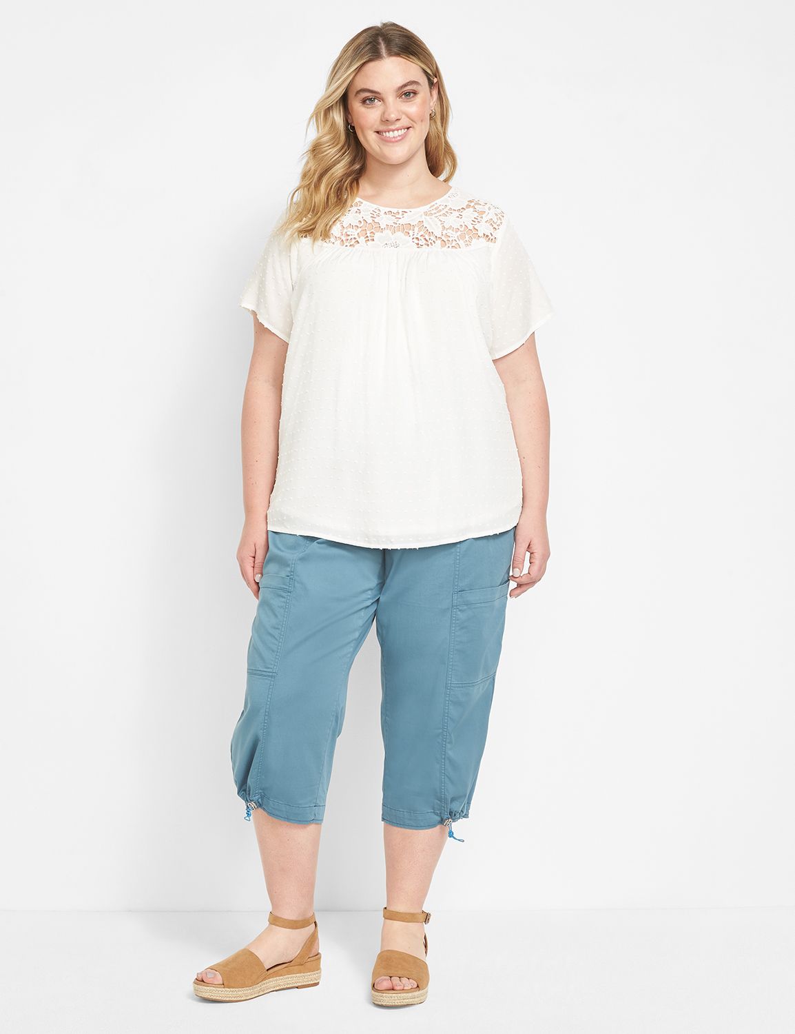 ShortSleeve Lace Yoke Top