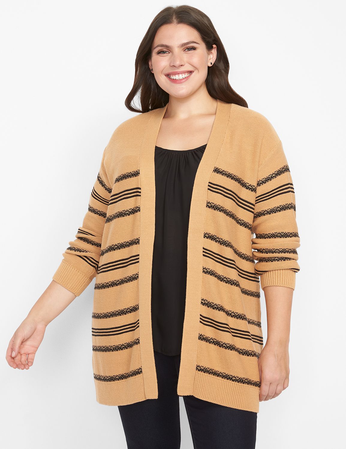 Long Sleeve Stripe Open Front Cardi Product Image 1