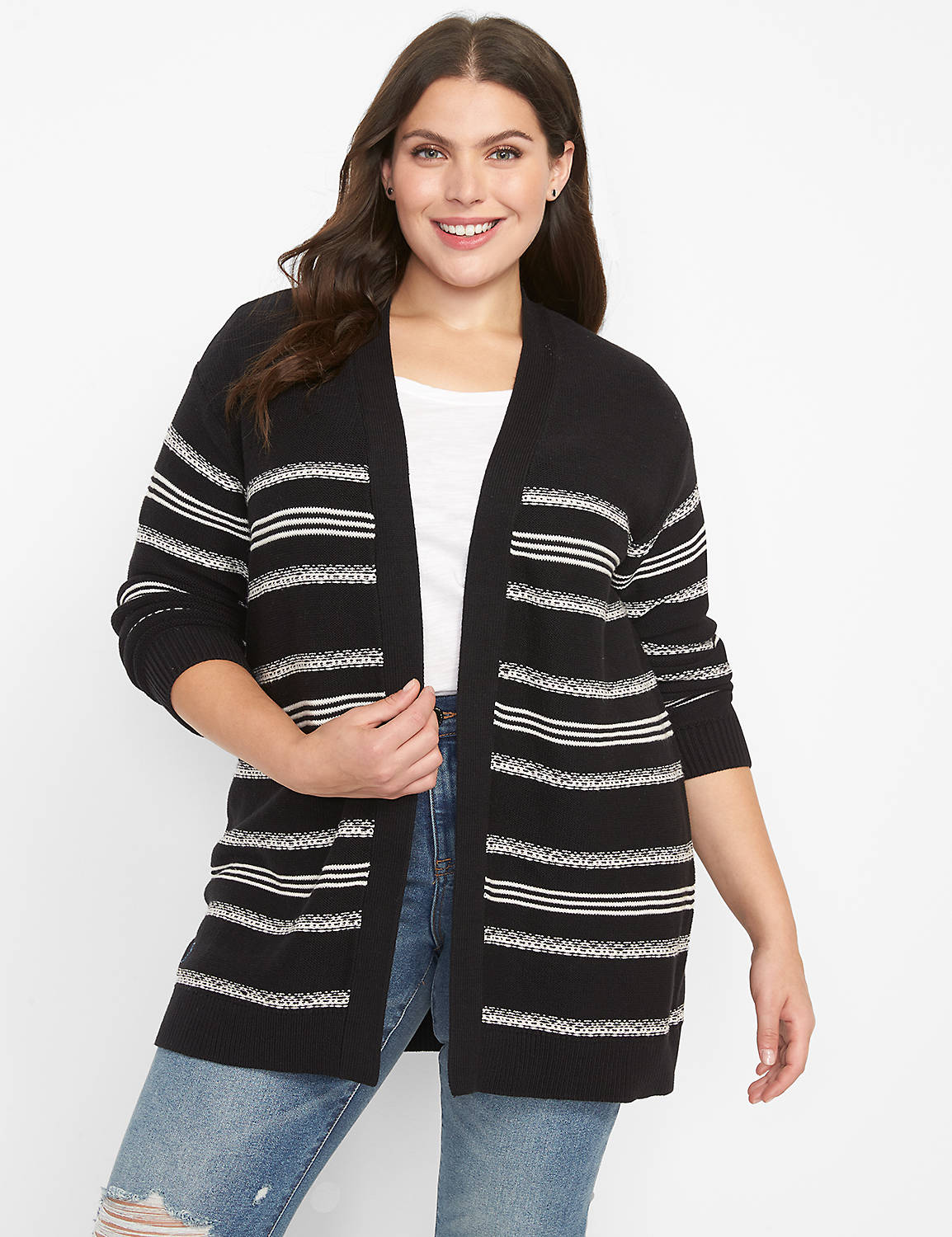Long Sleeve Stripe Open Front Cardi Product Image 1
