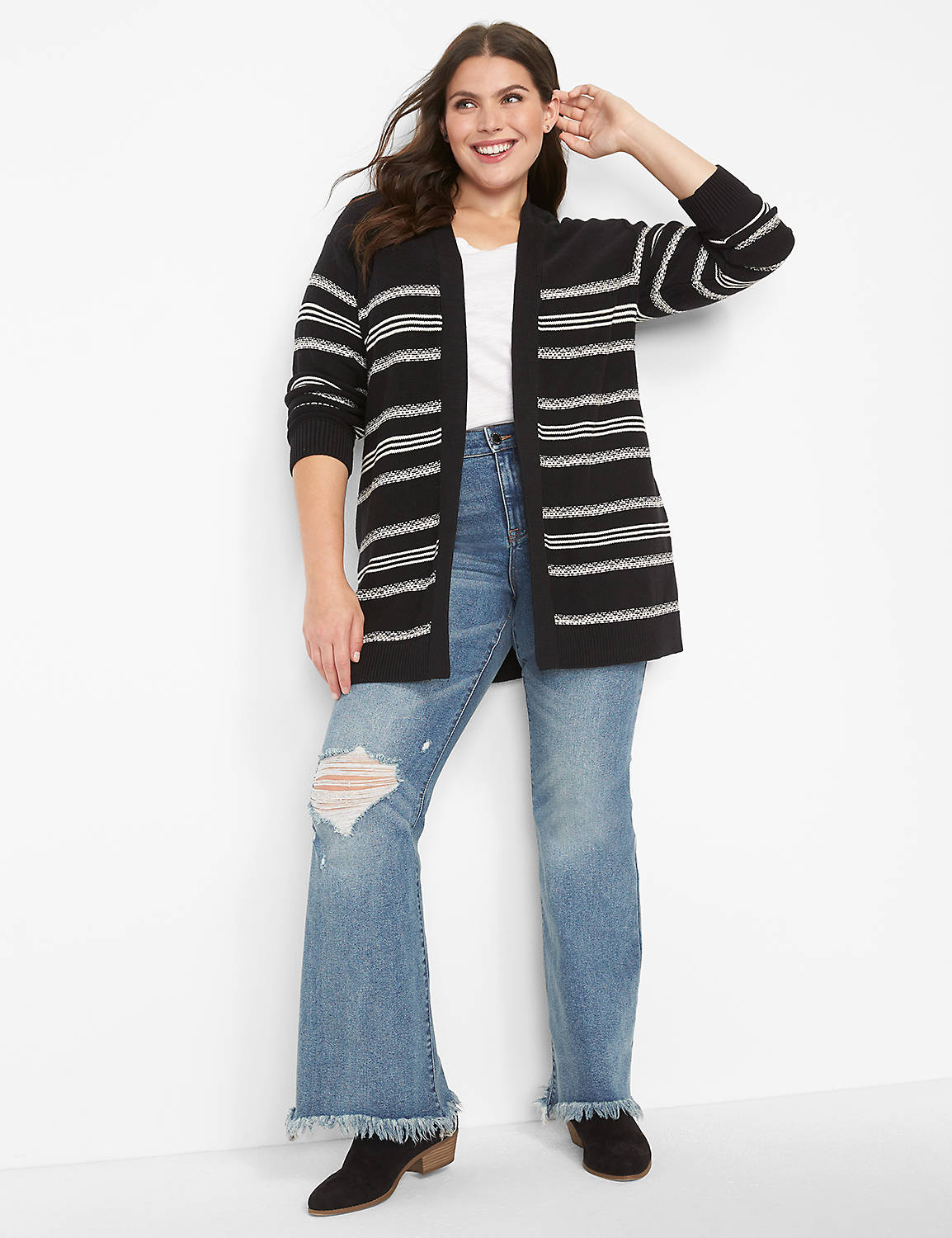 Long Sleeve Stripe Open Front Cardi Product Image 3