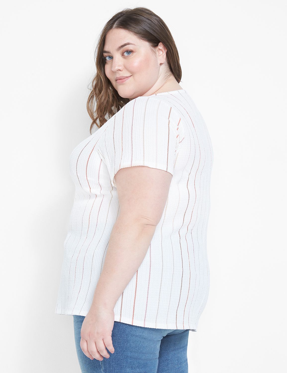 EXPOSED SEAM SHORT SLEEVE HENLEY KNIT TOP main image 0