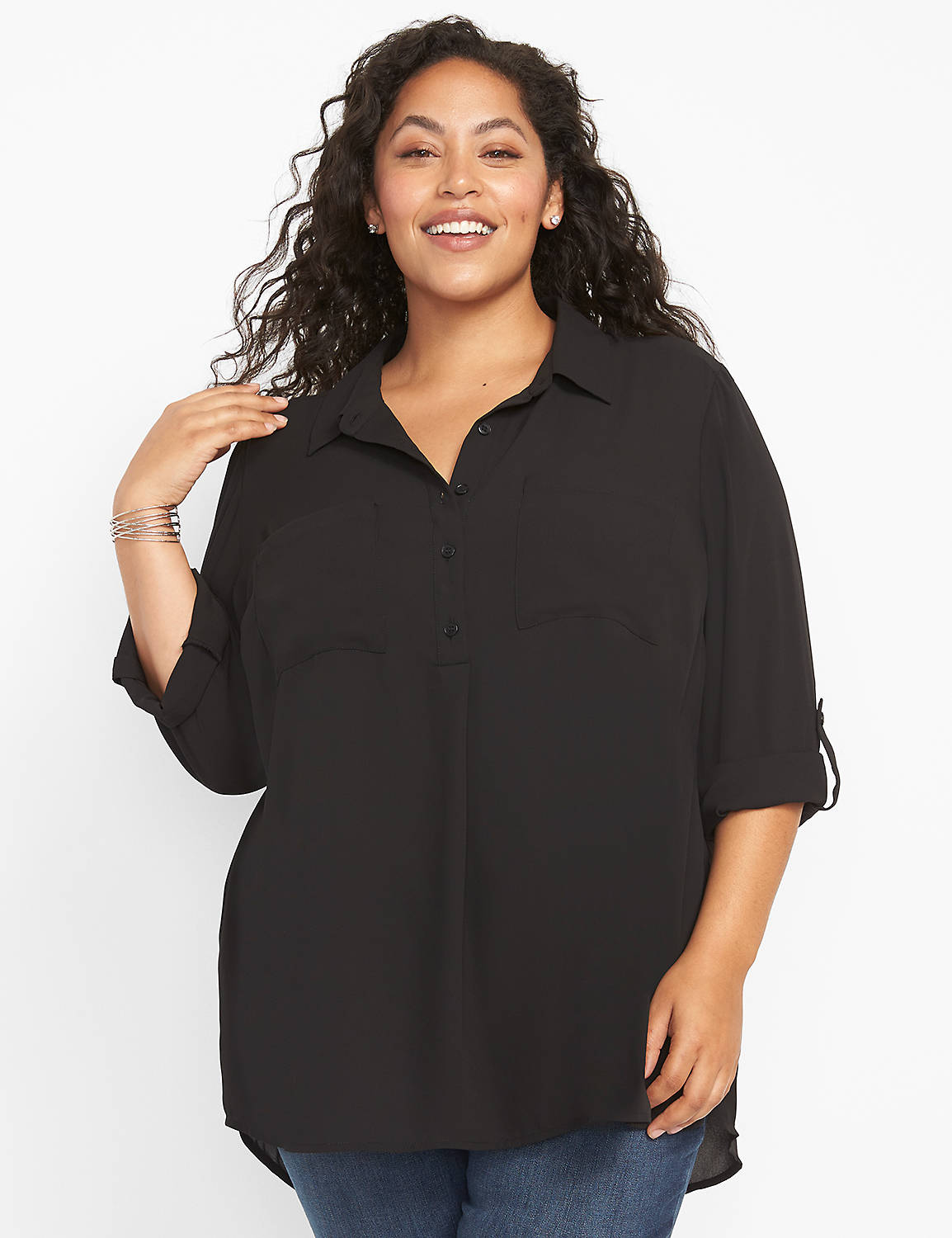 No-Peek Button-Front Popover Camp Shirt