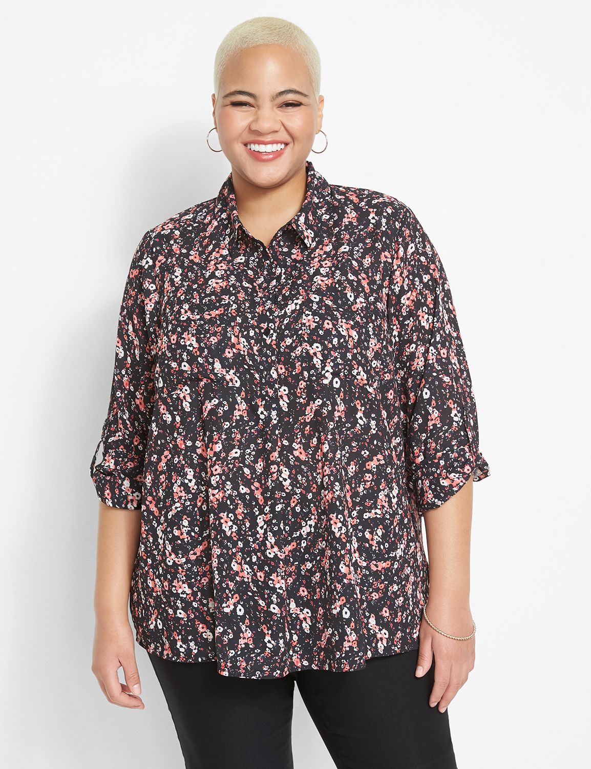 Long Sleeve Button Front Popover Ca Product Image 1