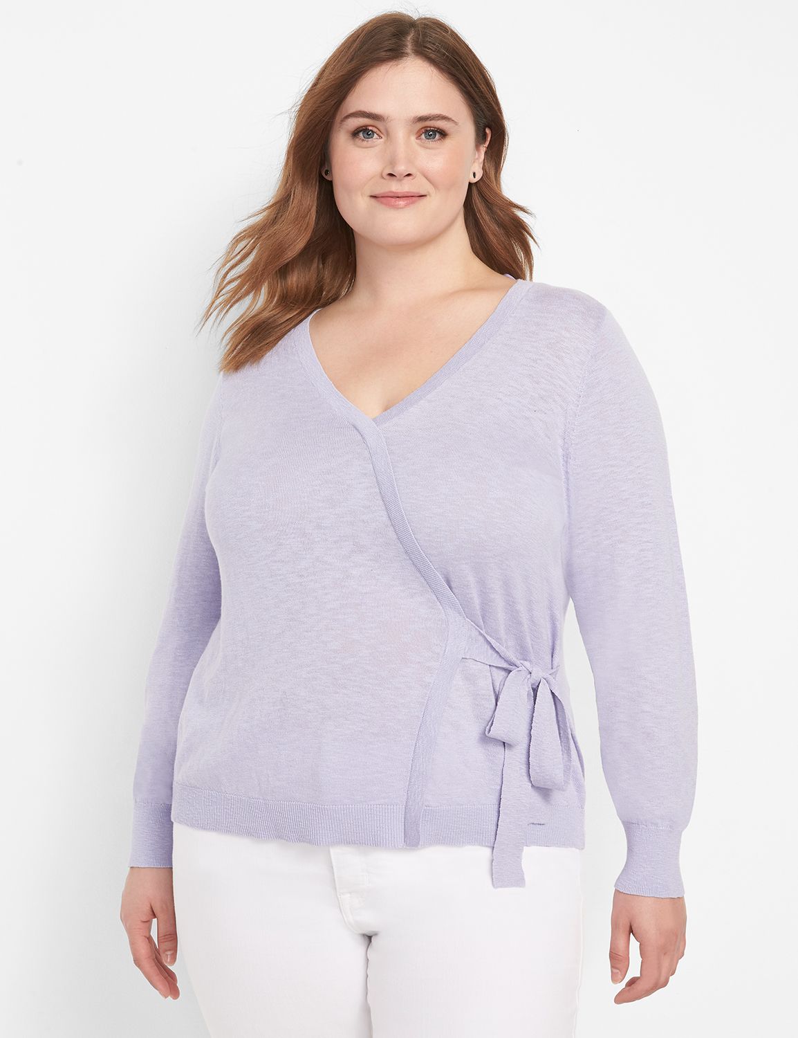 Long Sleeve V-Neck Surplice Rib Pul Product Image 1