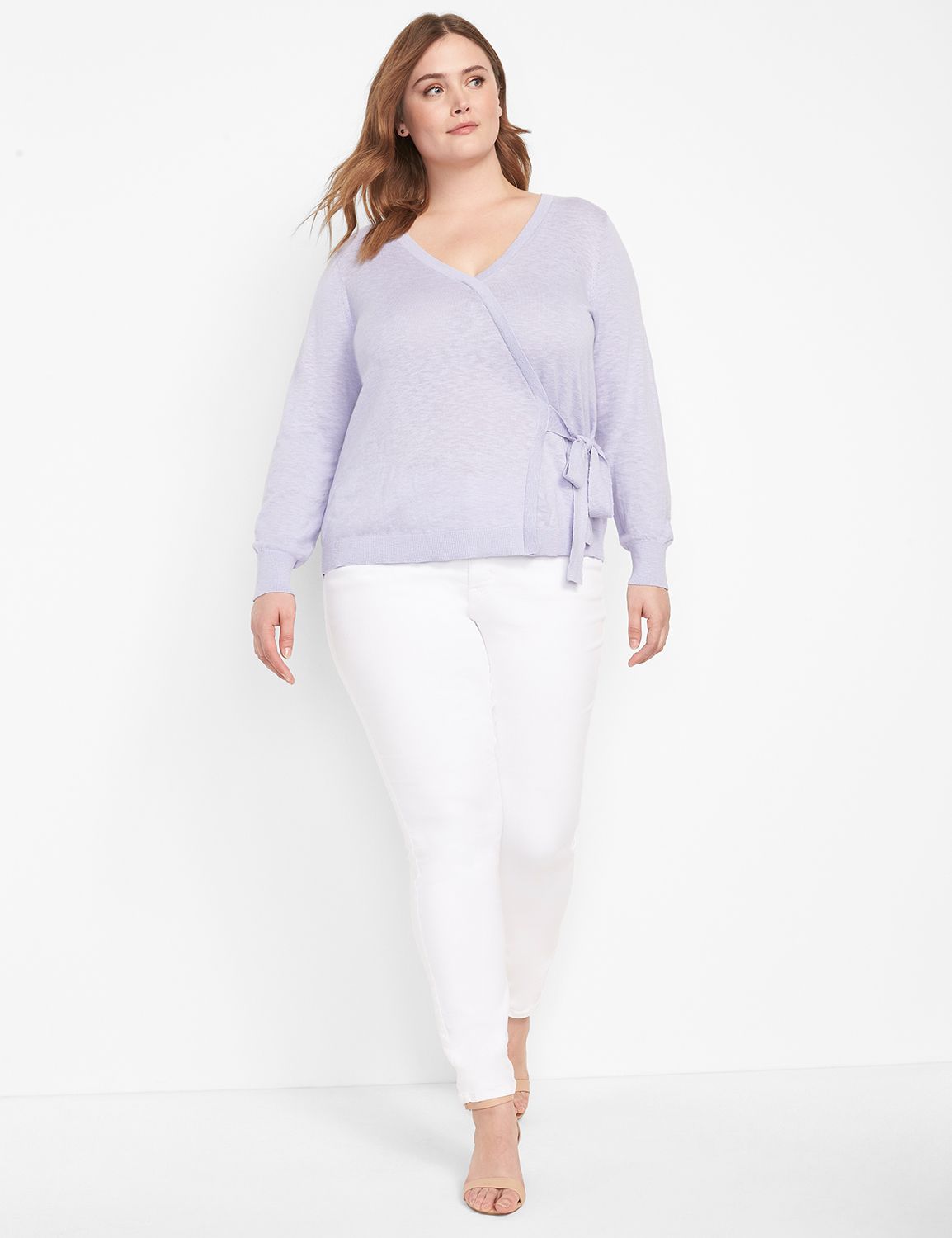 Long Sleeve V-Neck Surplice Rib Pul Product Image 3