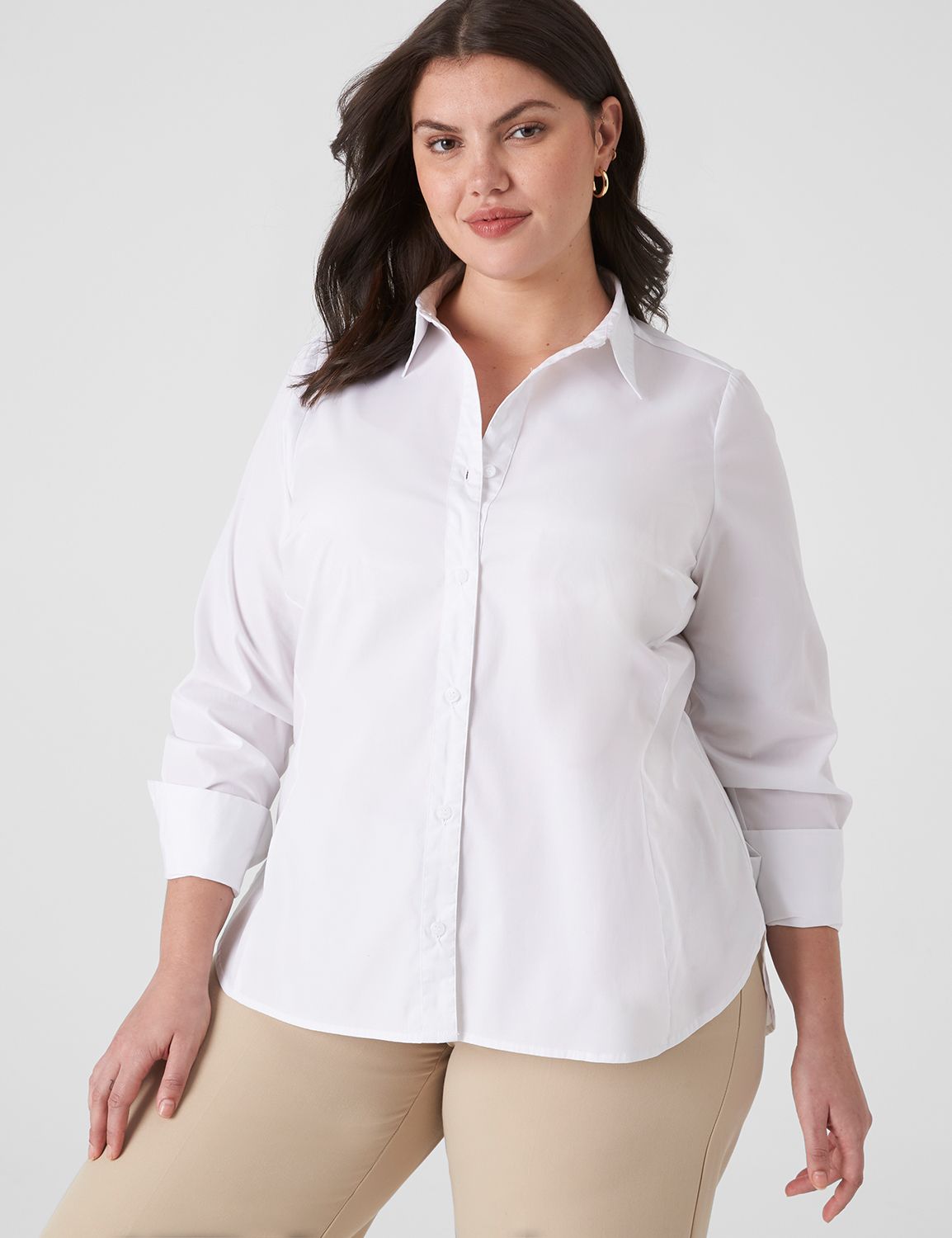 Lane Bryant Classic Button-Front Girlfriend Shirt 18 White