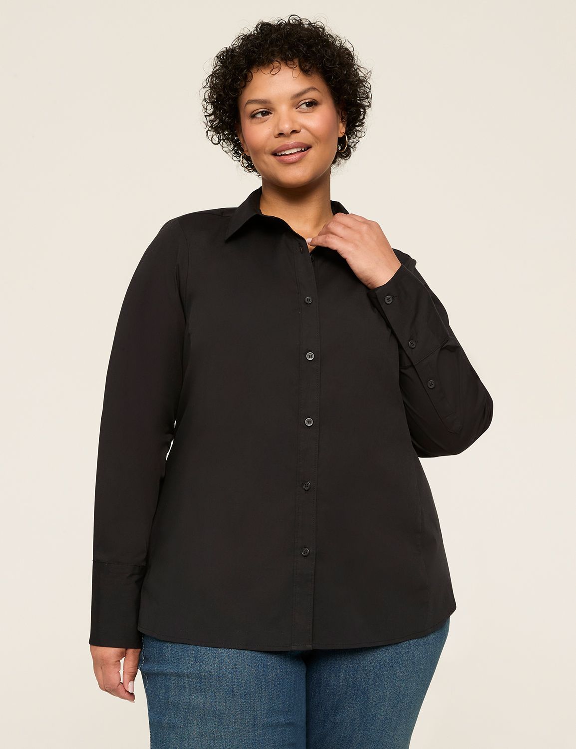 Lane Bryant Classic Button-Front Girlfriend Shirt 28 Black