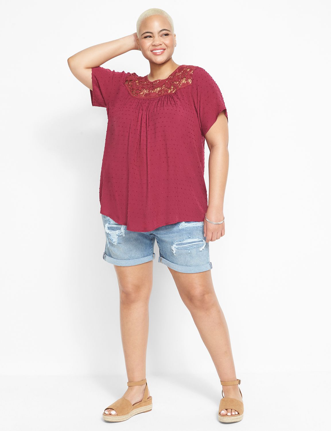 ShortSleeve Lace Yoke Top
