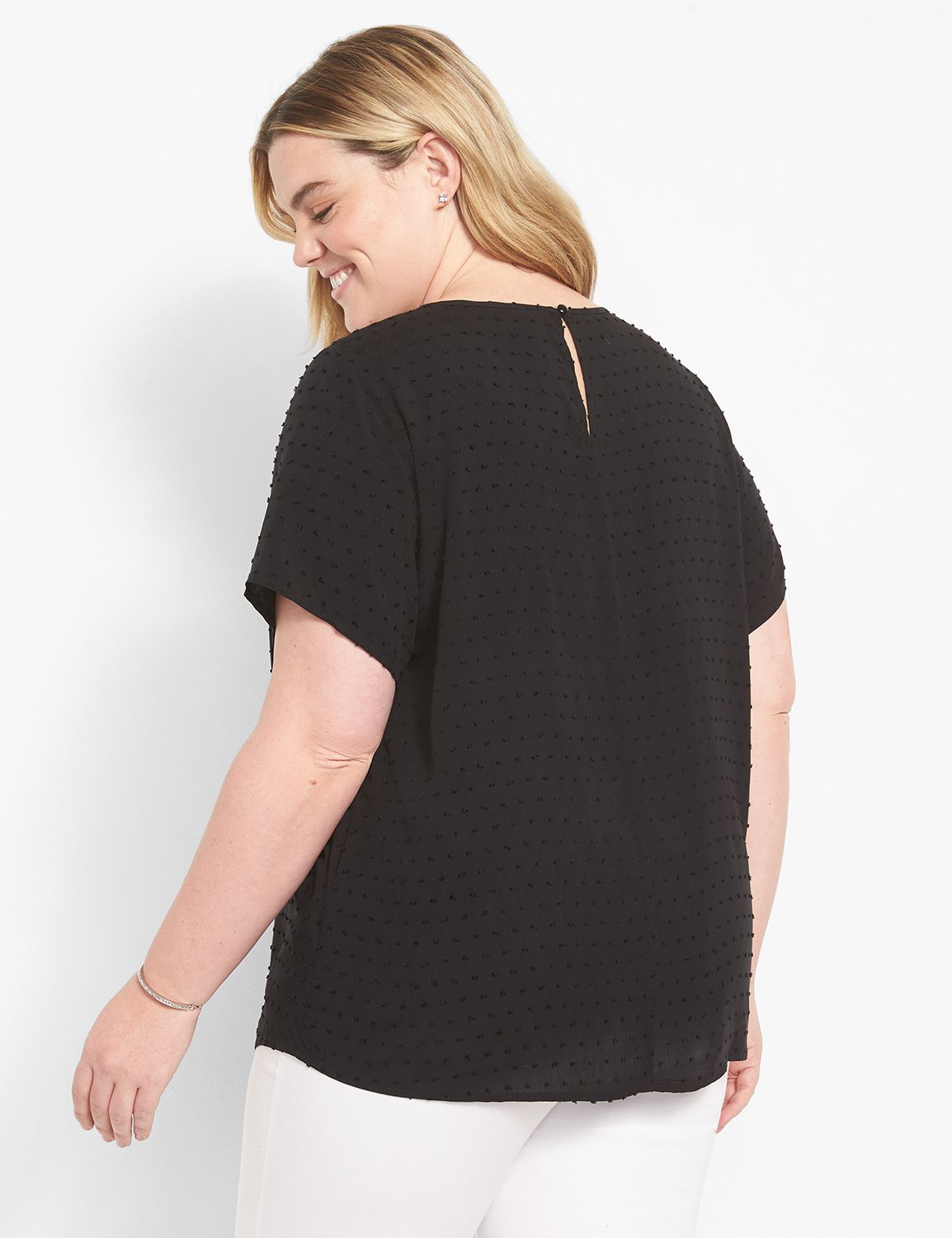 Short Sleeve Crew Neck Lace Yoke To Product Image 2