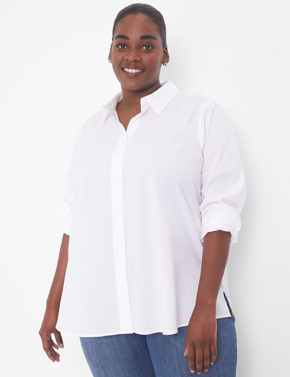 Lane Bryant Classic Button-Front Boyfriend Shirt 18/20P White