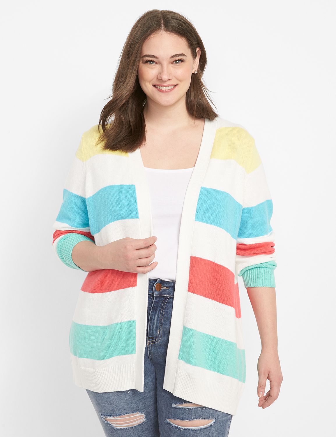 Striped Open Front Long Sleeve Outerwear