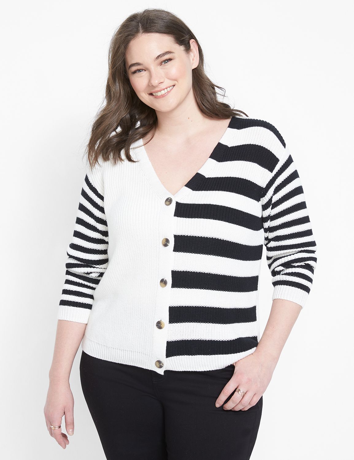 Long Sleeve Stripe Button Front Cro Product Image 1