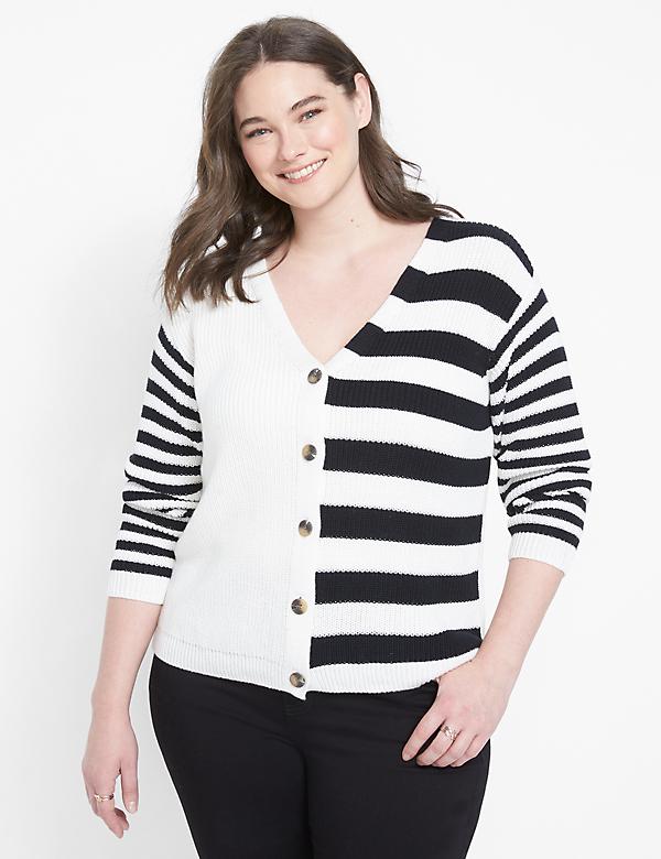 Button-Front Cropped Cardigan - Stripe