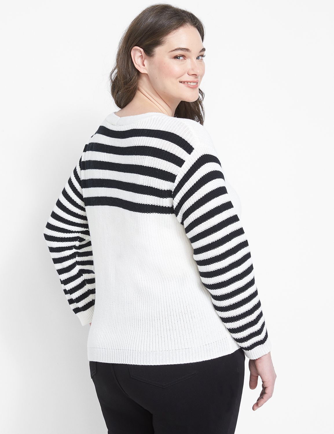 Long Sleeve Stripe Button Front Cro Product Image 2