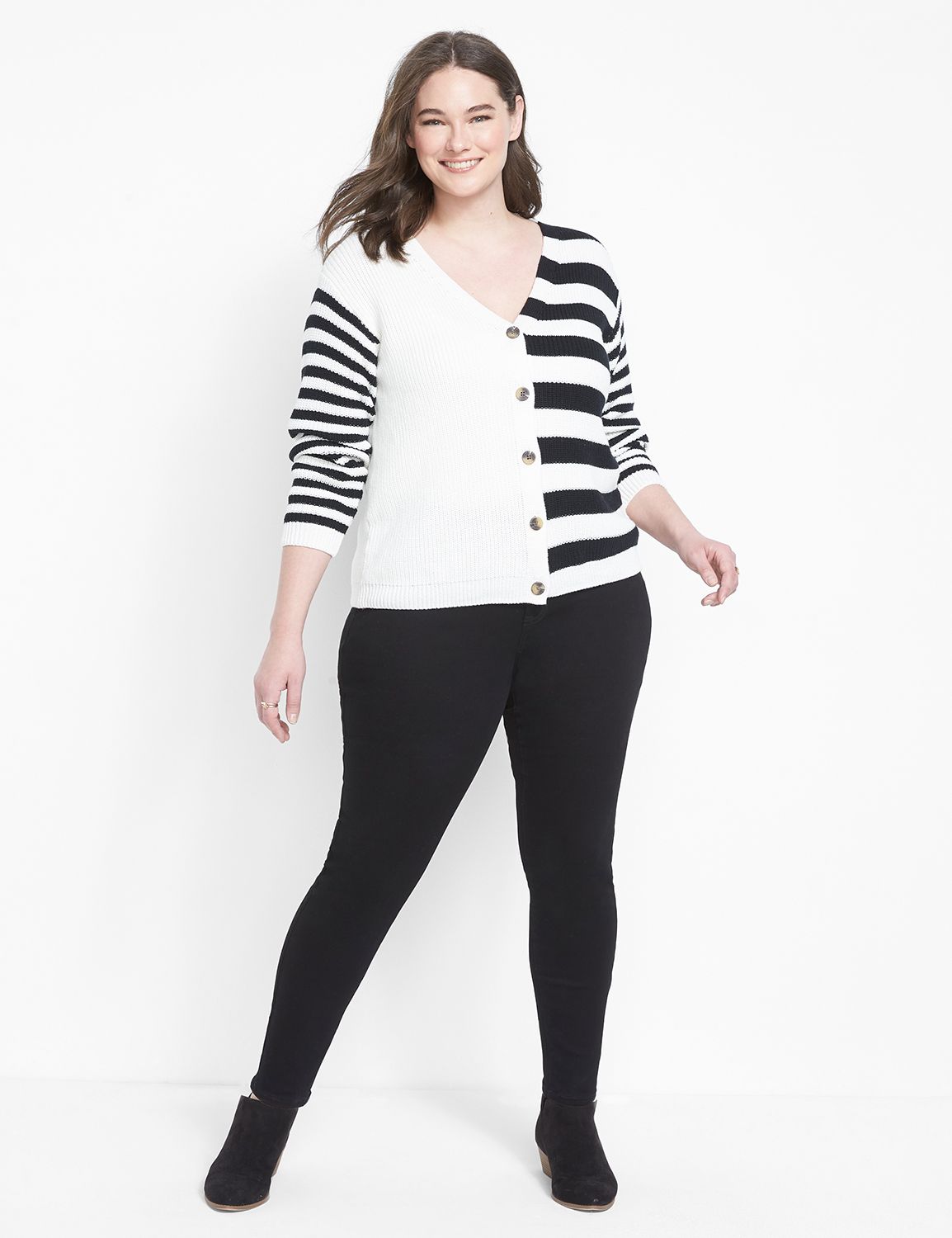 Long Sleeve Stripe Button Front Cro Product Image 3